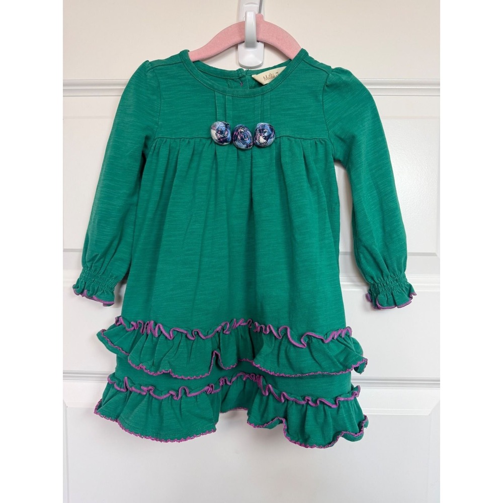 31.Matilda Jane Girls Green Ruffle Tiered Long Sleeve Knit Dress 12-18M 24945D